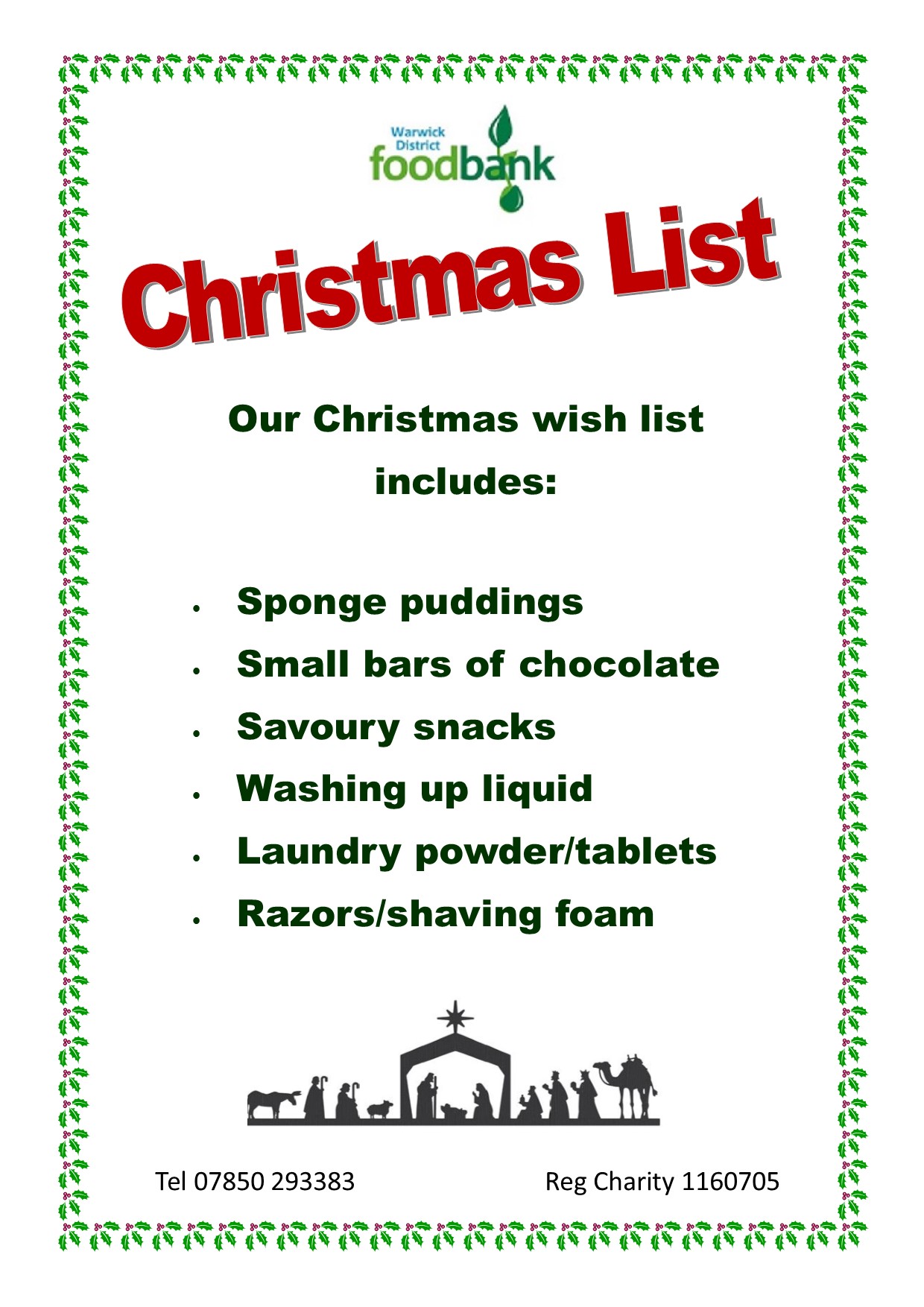 Christmas List Warwick District Foodbank